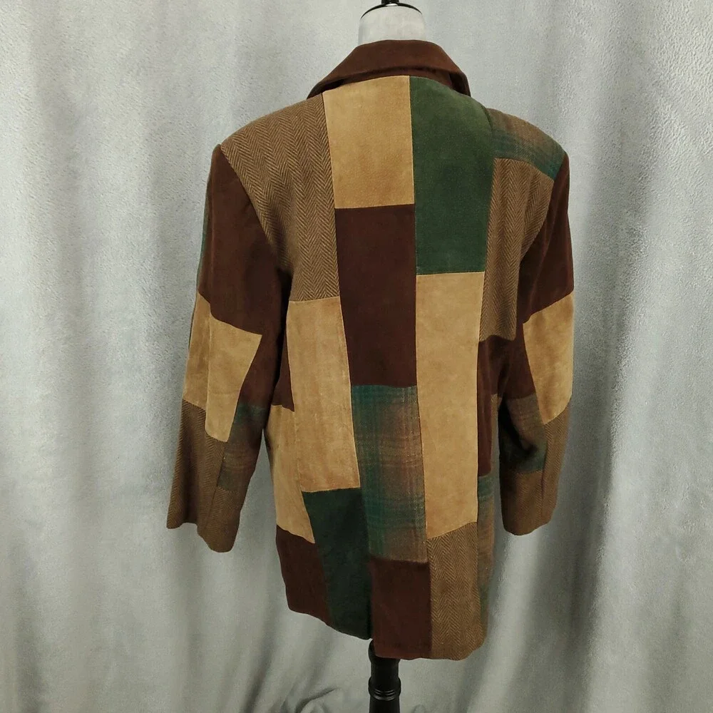 Brandon Thomas Suede Patchwork Blazer Jacket Womens Sz 12 M Brown Tan Colorblock - Picture 2 of 12
